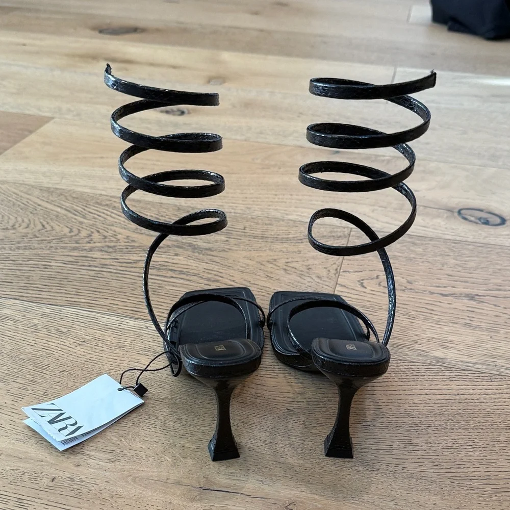 Zara Black Spiral Heeled Sandals - Picture 3 of 4